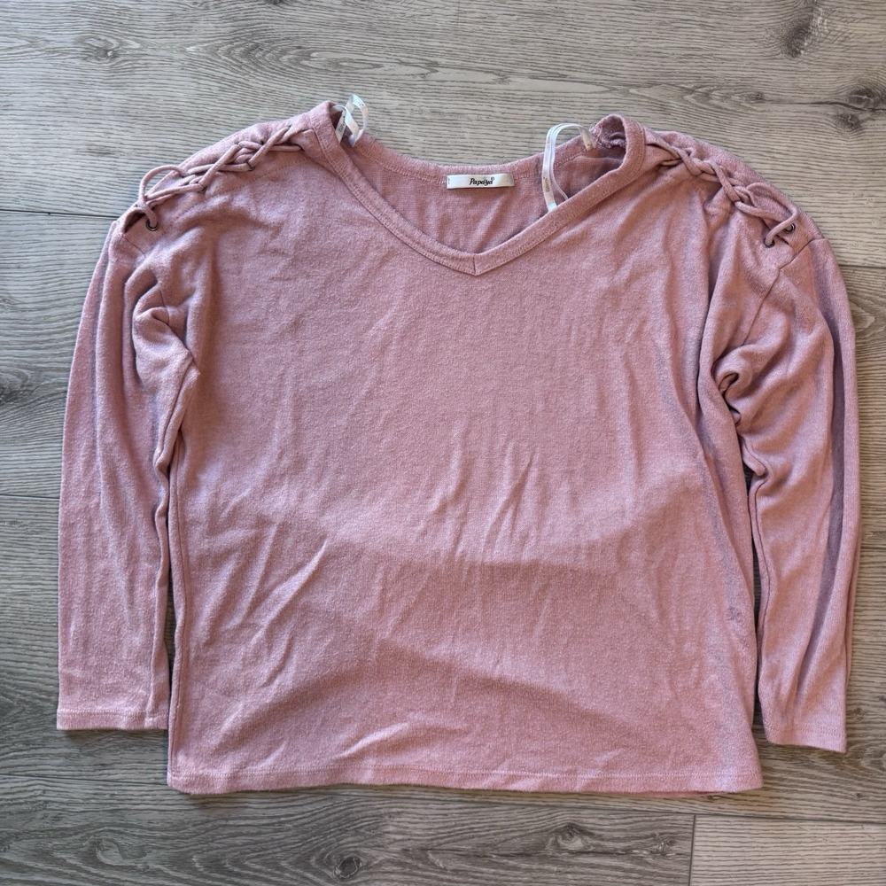 Papaya Woman's Size Small Y2K Cozy Minimalist Style Pink Long Sleeve Shirt Top